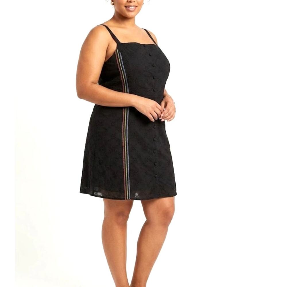 Dolan Sun Dress Women's XXL Black Cotton Embroidered Button Front Anthropologie
